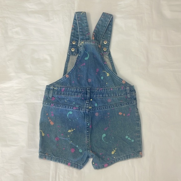 Girls Denim Paint Splatter Overall Shorts Adjustable Straps Pockets. 3T - Picture 4 of 6